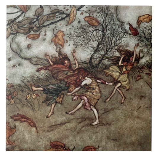 “Herfstfeeën” door Arthur Rackham Tegeltje (Voorkant)