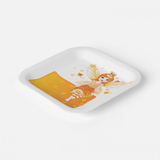 Herfstfeeënprinses met Oranje bladeren en kroon Papieren Bordje (Gebogen)