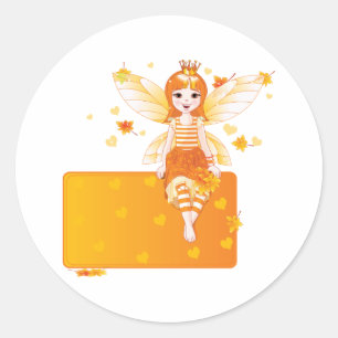 Herfstfeeënprinses met Oranje bladeren en kroon Ronde Sticker
