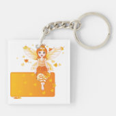 Herfstfeeënprinses met Oranje bladeren en kroon Sleutelhanger (Achterkant)