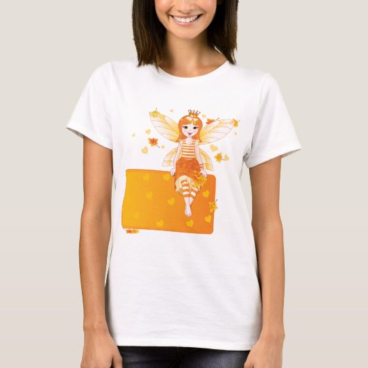 Herfstfeeënprinses met Oranje bladeren en kroon T-shirt (Voorkant)
