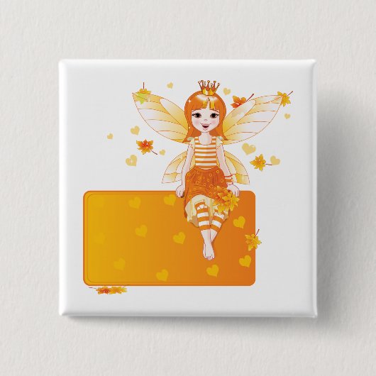 Herfstfeeënprinses met Oranje bladeren en kroon Vierkante Button 5,1 Cm (Voorkant)
