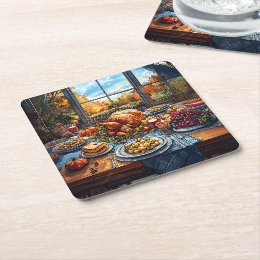 Herfstfeest: een Thanksgiving Kartonnen Onderzetters (Schuin)