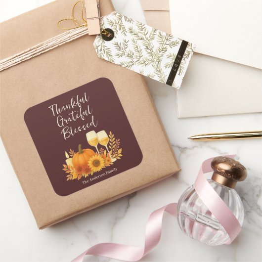 Herfstfeest - Elegante gouden Thanksgiving Vierkante Sticker (Geschenken)