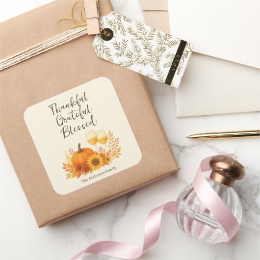 Herfstfeest - Elegante gouden Thanksgiving Vierkante Sticker (Geschenken)