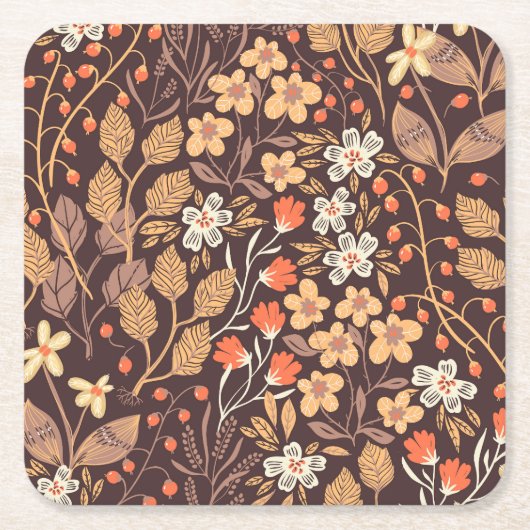 Herfstflora: naadloos patroon kartonnen onderzetters (Voorkant)