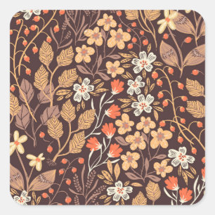 Herfstflora: naadloos patroon vierkante sticker