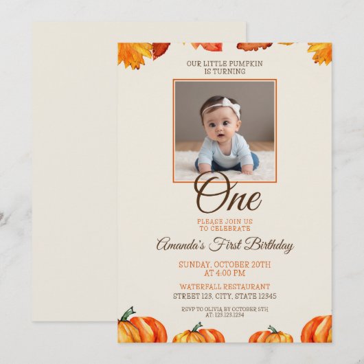 Herfstfoto Pompoen Baby 1e verjaardag Kaart (Voorkant / Achterkant)