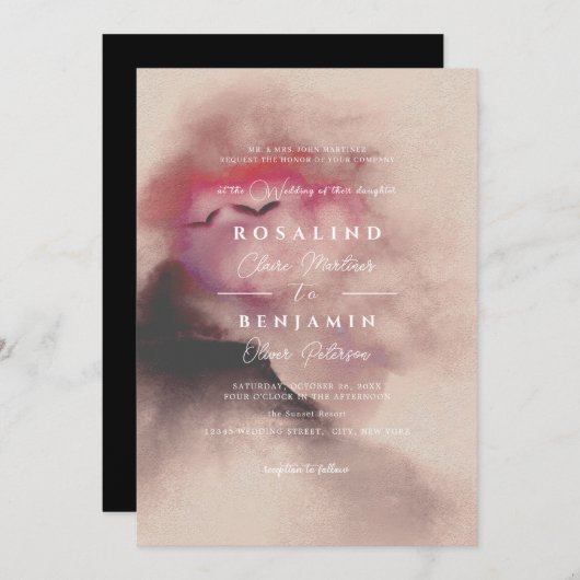  herfstgebergte landschapsscript bruiloft kaart (Voorkant / Achterkant)