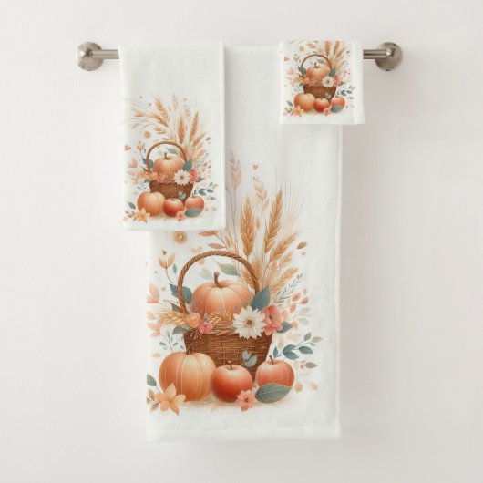Herfstgebladerte en bloemen met pompoenen en appel bad handdoek (Insitu)
