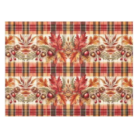 Herfstgebladerte op Plaid Seizoensgebonden Tafelkleed (Voorkant (Horizontaal))
