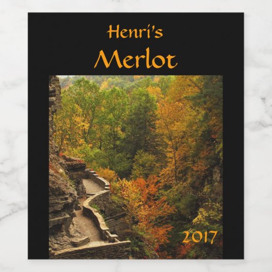 Herfstgebladerte op Treman State Park Red Wine Lab Wijn Etiket (Enkel label)