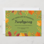 Herfstgebladerte Thanksgiving Feest Groene Uitnodi Kaart (Voorkant)