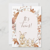 Herfstgebladerte Twins Bunny Kittens Baby shower Kaart (Achterkant)