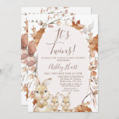 Herfstgebladerte Twins Bunny Kittens Baby shower Kaart (Voorkant / Achterkant)
