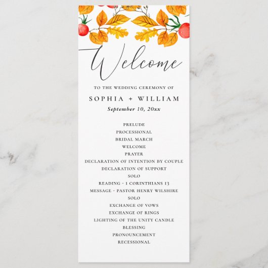 Herfstgebladerte van Woodland. Waterverf herfst br Programmakaart (Voorkant)