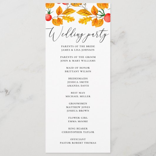 Herfstgebladerte van Woodland. Waterverf herfst br Programmakaart (Achterkant)