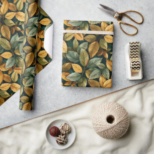 Herfstgeel oranje groene koperbladeren cadeaupapier