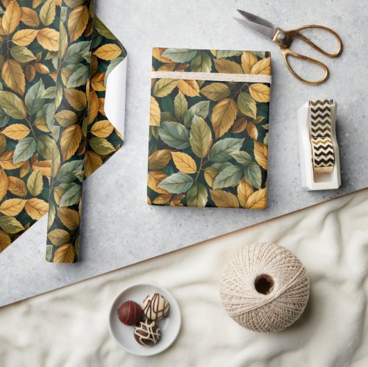 Herfstgeel oranje groene koperbladeren cadeaupapier (Crafts)