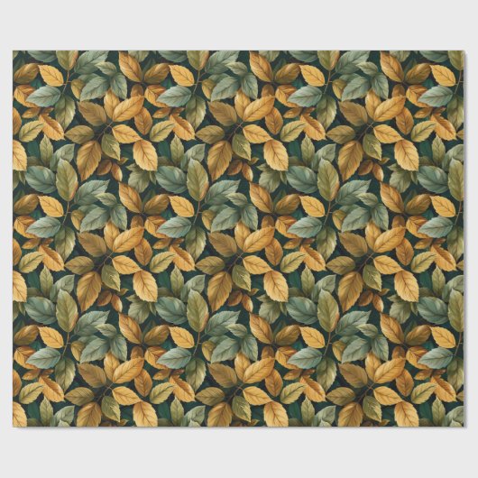 Herfstgeel oranje groene koperbladeren cadeaupapier (Vlak)