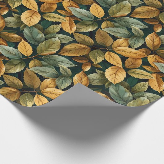 Herfstgeel oranje groene koperbladeren cadeaupapier (Hoek)