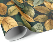 Herfstgeel oranje groene koperbladeren cadeaupapier (Rol Hoek)