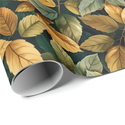 Herfstgeel oranje groene koperbladeren cadeaupapier (Rol Hoek)