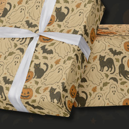  herfstgeesten en zwarte katten Halloween Cadeaupapier