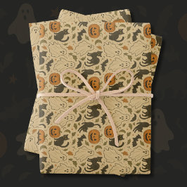  herfstgeesten en zwarte katten Halloween Inpakpapier Vel