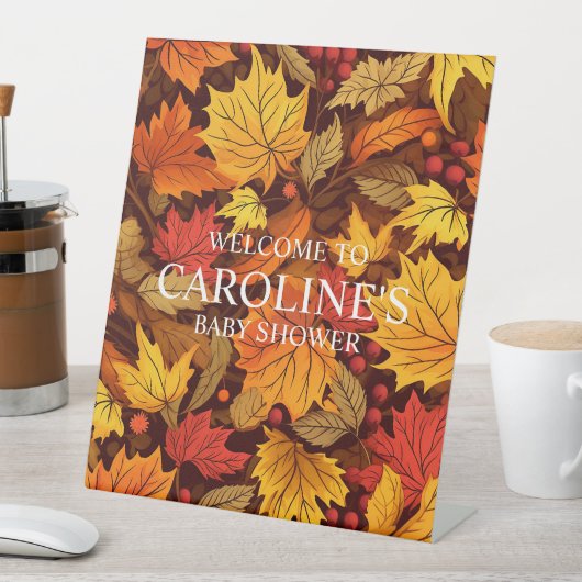 Herfstgeïnspireerd baby shower reclamebord met voetstuk (Insitu)