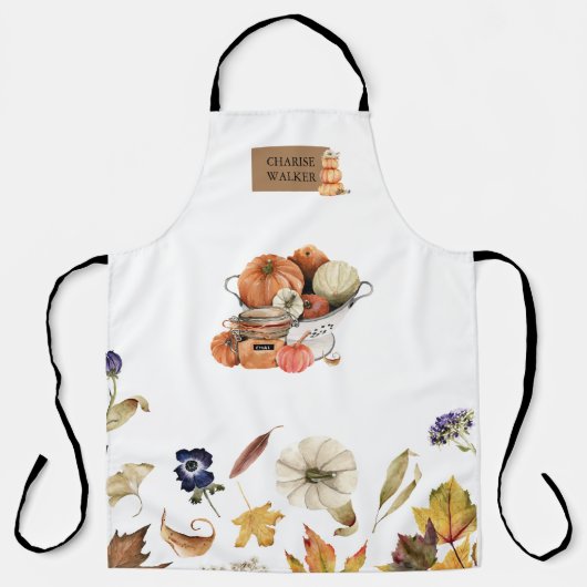 Herfstgevoel bloemenpompoenmonogram schort (Voorkant)