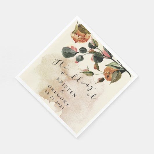 Herfstgevoel Elegant Bloemen Bruiloft Monogram Servet (Hoek)