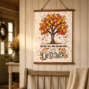 Herfstgevoel en gezelligheid met dankbaarheid hangend wandkleed