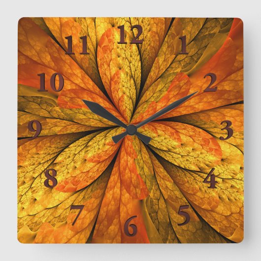 Herfstgevoel, moderne Abstracte fractale ventilato Vierkante Klok (Voorkant)