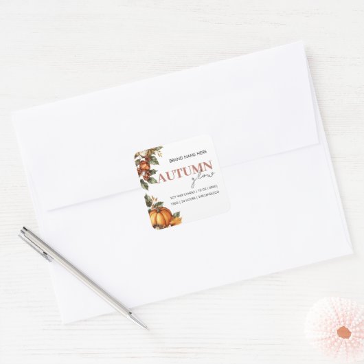 Herfstglans Pompoen & Bladeren | Knus Herfst Vierkante Sticker (Envelop)