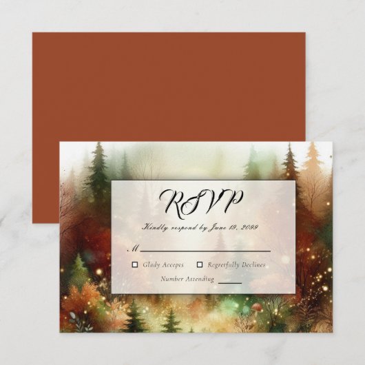 Herfstgloed in het betoverde bos bruiloft RSVP kaartje (Voorkant / Achterkant)