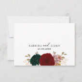 herfstgoud bordeauxrood emarald greeny bruiloft bedankkaart (Achterkant)