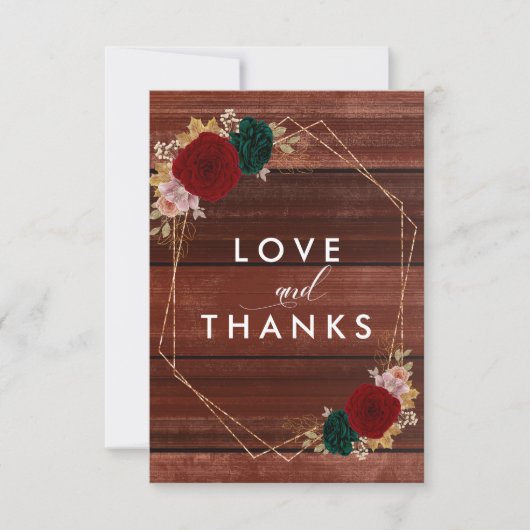 herfstgoud bordeauxrood emarald greeny bruiloft bedankkaart (Voorkant)