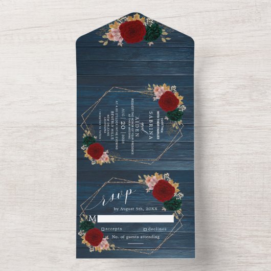 herfstgoud | Navy Houten Smaragd Greeny All In One Uitnodiging (Binnen)