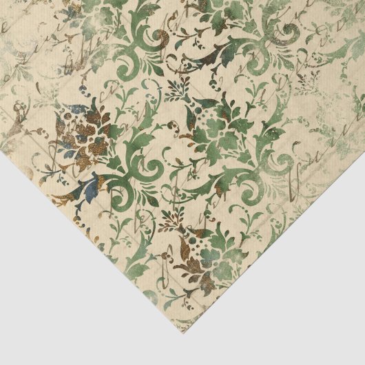 Herfstgroen & Beige Ephemera Patroon Tissuepapier (Detail)
