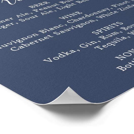 Herfstgroen | Bruiloftsdrankjes Menu Bord in Navy Poster (Hoek)