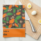 Herfstgroen en Sinaasappel bladeren eikels handdoe Theedoek (Quarter Fold)