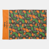 Herfstgroen en Sinaasappel bladeren eikels handdoe Theedoek (Horizontaal)