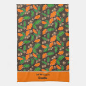 Herfstgroen en Sinaasappel bladeren eikels handdoe Theedoek (Verticaal)