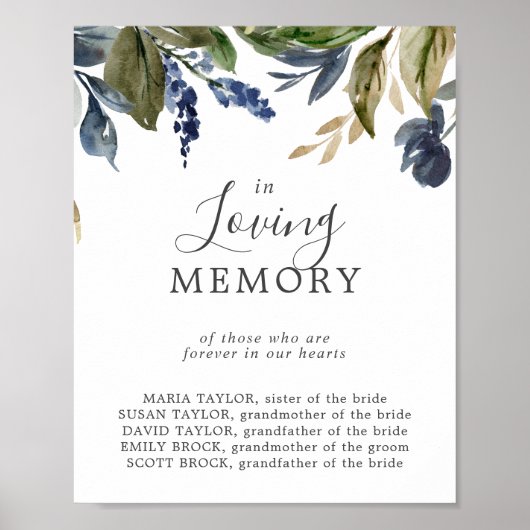 Herfstgroen 'In Loving Memory'-herdenkingbord Poster (Voorkant)