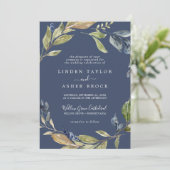 Herfstgroen | Marineblauwe formele bruiloft Kaart (Staand voorkant)