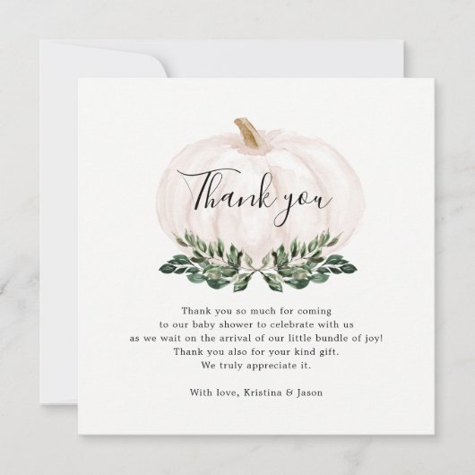 Herfstgroen Pompoen Baby Shower Bedankkaart (Voorkant)