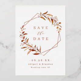 Herfstgroen Roze Goud Geometrisch Save the date Folie Uitnodiging