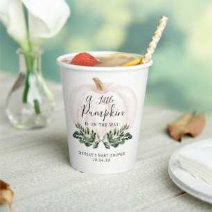 Herfstgroen Witte Pompoen Baby Shower Papieren Bek Bekers