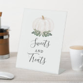 Herfstgroen Witte Pompoen Snoepjes en Traktaties Reclamebord Met Voetstuk (Insitu)